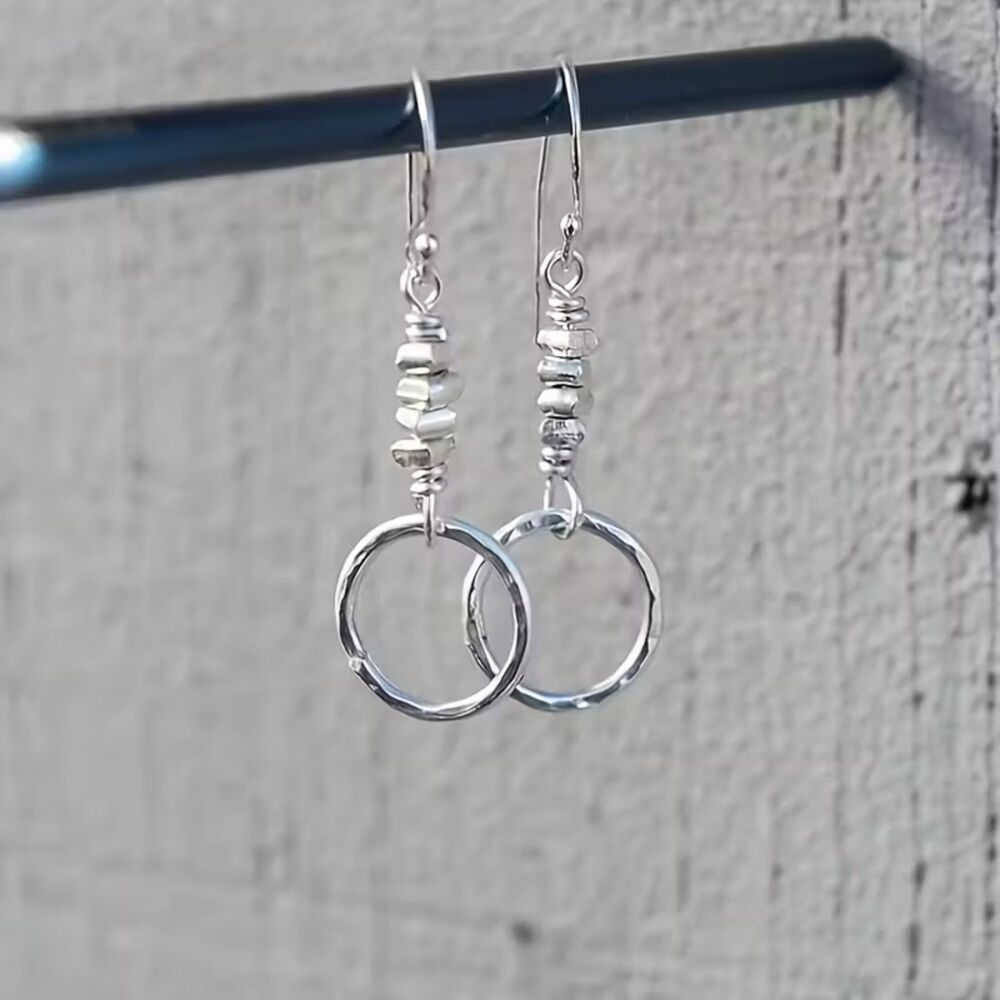 Silver Hoop Beaded Drop Earrings Dangle Pendant Hallow Circle Boho Fashn Jewlry - Picture 2 of 3
